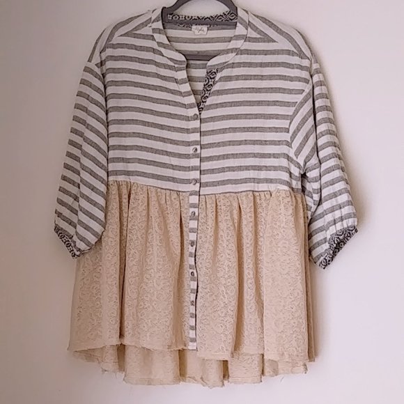 Hyku Babydoll Mixed Print High Low Top - Picture 2 of 8